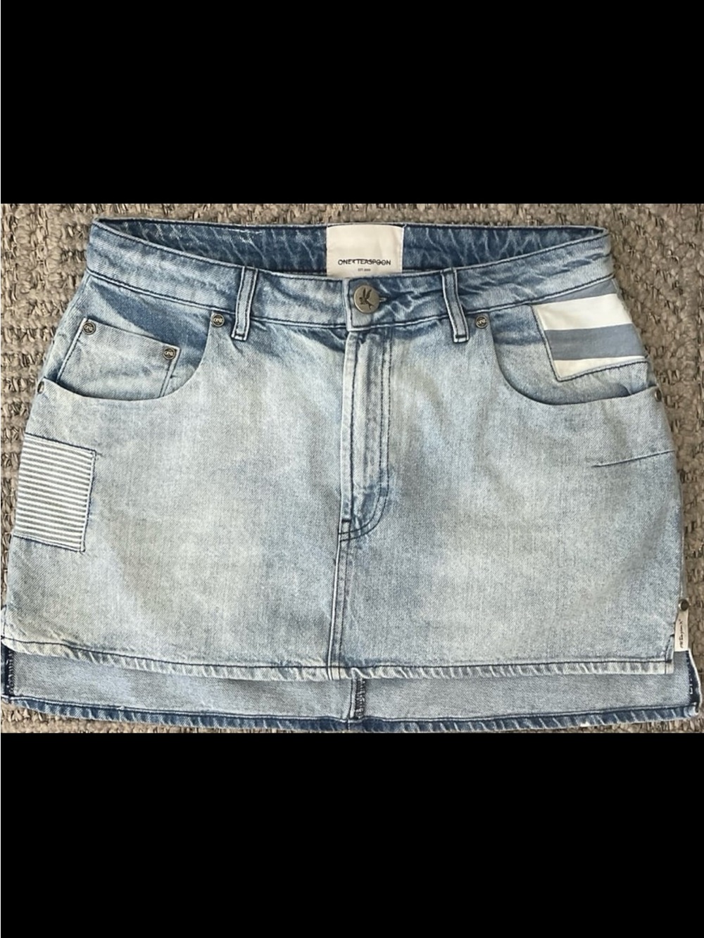 One Teaspoon Light Blue Washed Denim Mini Skirt